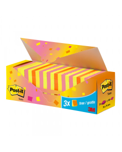 Foglietti Post-it colori assortiti in confezione promozionale. Ideali per chi ricerca un prodotto di qualità ad un prezzo conveniente.
Formato 76 x 76mm. VALUE PACK 21+3 blocchetti omaggio.