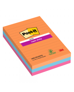 Il foglietto Post-it® Super Sticky Ultracolor, per messaggi ordinati e molto visibili, non passano mai inosservati . Grazie all’adesivo rinforzato si attaccano praticamente su tutte le superfici e non lasciano traccia. Blocchetti da 45 fogli a righe. Colo