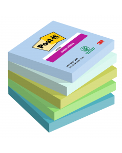 Foglietti Post-it® Super Sticky Boost:  blu jeans, verde menta, verde lime, verde trifoglio, verde cristallo di mare.