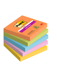 Foglietti Post-it® Super Sticky Boost: arancio acceso, verde lime, blu paradiso, rosa tropicale, giallo sole.