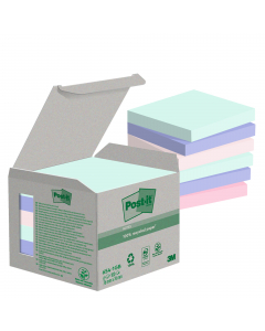 Foglietti Post-it in carta riciclata al 100%. La carta dei blocchetti è certificata Der Blaue Engel. Confezione in carta riciclata senza film in plastica. Blocchetto da 100 fogli.
Formato 76x76mm. Colore: linea Natural verde menta fresca, blu pietra di lu