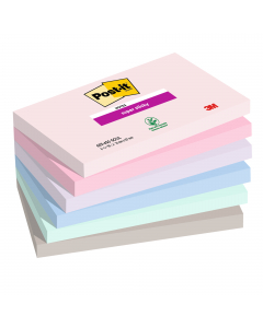 Foglietti Post-it® Super Sticky Soulful: colori rosa sale, rosa fenicottero, lavanda, blu jeans, verde menta, grigio pietra.