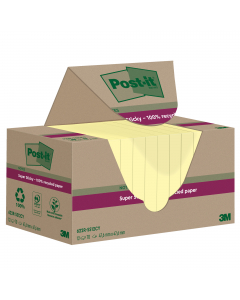 Foglietti Post-it®SuperSticky Green in carta riciclata al 100%. Doppia forza adesiva rispetto al trazizionale. Confezione in carta riciclata. Blocchetti da 70 fogli giallo Canary.
