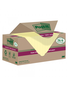 Foglietti Post-it®SuperSticky Green in carta riciclata al 100%. Doppia forza adesiva rispetto al trazizionale. Confezione in carta riciclata. Blocchetti da 70 fogli giallo Canary.