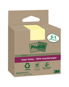 Foglietti Post-it®SuperSticky Green in carta riciclata al 100%. Doppia forza adesiva rispetto al trazizionale. Confezione in carta riciclata. Blocchetti da 70 fogli giallo Canary.