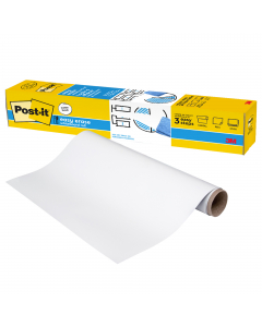Lavagna Bianca in rotoli Post-it® Easy Erase, con il supporto dell’adesivo Post-it® Super Sticky si attacca perfettamente a diverse superfici. A prova di pennarelli indelebili, trasforma istantaneamente la vostra superficie di lavoro in una lavagna bianca