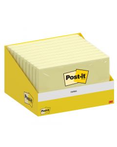 Mini espositore da 10 blocchetti da 100 foglietti confezionati con film individuale, formato 76x127mm, giallo canary.