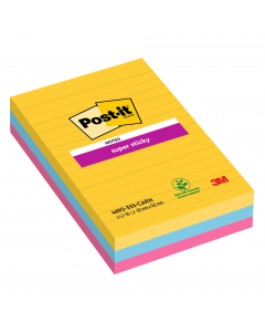 Il foglietto Post-it® Super Sticky Ultracolor, per messaggi ordinati e molto visibili, non passano mai inosservati . Grazie all’adesivo rinforzato si attaccano praticamente su tutte le superfici e non lasciano traccia. Blocchetti da 45 fogli a righe. Colo