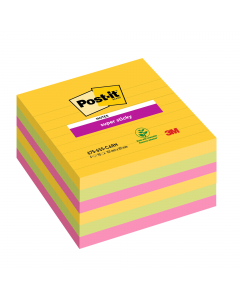 Foglietto Post-it® Super Sticky con adesivo rinforzato può essere applicato anche su superfici difficili e ruvide. Blocchetti da 90 fogli cad: colori Carnival: colori giallo sole, rosa power, blu paradiso. Formato 101x101mm.