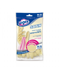 Guanti in lattice per tutti i lavori domestici.Colore crema e interno satinato non felpato. La superficie micro-ruvida con una speciale zigrinatura antiscivolo alveolare garantisce una miglior presa su tutte le superfici.