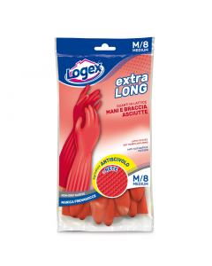 Guanti casalinghi in lattice per tutti i lavori domestici. Colore rosso, interno felpato in cotone, manica frena gocce. Superficie micro-ruvida con una speciale zigrinatura antiscivolo a rete che garantisce una miglior presa su tutte le superfici.La manic