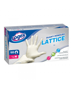 100 guanti in lattice naturale monouso, di taglia media, intercambiabili mano dx/sx, leggermente talcati. Alta elasticità ed aderenza, eccezionale sensibilità al tatto. DPI categoria I. Certificazione CE. Conformità al regolamento (CE) n. 1935/2004.