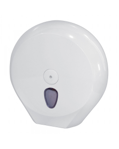 DISPENSER MURALE PER CARTA IGIENICA in ROTOLI maxijumbo CON DIMENSIONI MASSIME DIAMETRO 29cm. DIMENSIONI DISPENSER H33,5 X P12,8 X L33,5cm. COLORE BIANCO coordinato linea Plus.