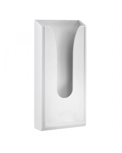 Dispenser murale bianco per sacchetti igienici. Dimensioni 29,5x5,5x13,5cm, capacità 60 sacchetti.