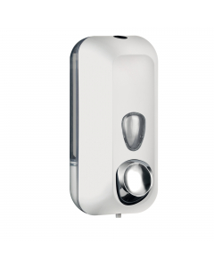 Dispenser a riempimento per sapone liquido, con erogazione a pulsante. Superficie colorata soft touch. CapacitÓ 0,55lt. Dimensioni 10,2x9,0x21,6cm.