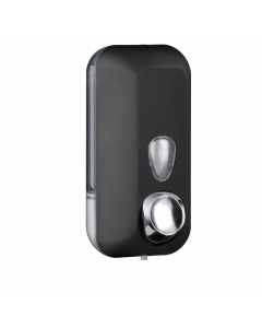 Dispenser a riempimento per sapone liquido, con erogazione a pulsante. Superficie colorata soft touch. Capacità 0,55lt. Dimensioni 10,2x9,0x21,6cm.