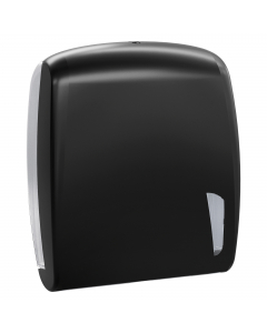 Dispenser fogli in carta asciugamani per interfogliati a Z (450 fogli) e a C. Dimensioni: 34,5 x 11,2 x 30,6cm. Made in Italy. In plastica riciclata. Modalità di fissaggio: Viti e tasselli. Chiusura: A chiave. Altezza di montaggio: 130-140 cm.