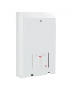 Distributore in metallo verniciato di assorbenti igienici da muro (con viti e tasselli inclusi) compatibile con la maggior parte degli assorbenti esterni femminili. Semplice da utilizzare e da rifornire e compatibile con la maggior parte di assorbenti fem