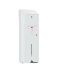 Distributore in metallo verniciato di assorbenti igienici da muro (con viti e tasselli inclusi) compatibile con la maggior parte degli assorbenti esterni femminili. Semplice da utilizzare e da rifornire e compatibile con la maggior parte di assorbenti fem