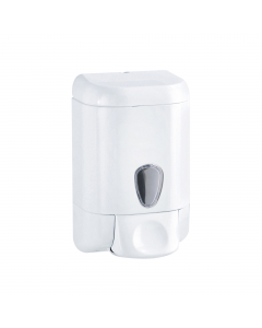 Dispenser sapone liquido con erogazione a pulsante. CapacitÓ 1 litro. Dimensioni 12,8x11,2x20,5cm.