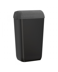 Cestino gettacarte dotato di coperchio Hidden e Nascondi Sacco che rendono discreta la presenza del sacchetto interno. Capacità: 23L. Posizionabile a pavimento o a parete (con kit di montaggio incluso). Dimensioni: 54,5 x 22,5 x 33,5cm. In plastica ricicl