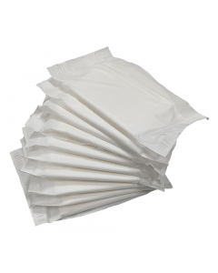 Assorbenti igienici esterni femminili con ali e ripiegati confezionati singolarmente in sacchetto da 10pz. In TNT di puro cotone ipoallergenico e made in italy. Per flusso medio.Colore:Bianco. Compatibili con dispenser Artemis Mar Plast cod. 102856 - 1028