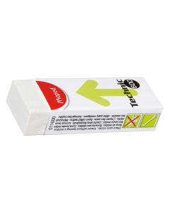 Gomma bianca in plastica. Pulizia Dust Free: un solo residuo dopo la cancellazione. Fascetta in cartoncino con pellicola in plastica. Dimensioni 60x21x12mm.
