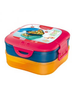 Lunch box composto da 3 compartimenti per cibi.Facili da aprire, a prova di perdita e totalmente smontabil per un lavaggio completo. Utilizzabili in microonde e freezer.