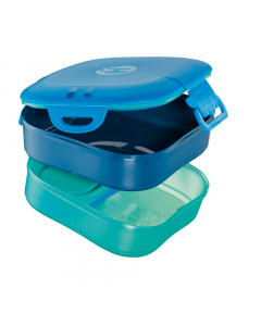 Lunch box composto da 3 compartimenti per cibi.Facili da aprire, a prova di perdita e totalmente smontabil per un lavaggio completo. Utilizzabili in microonde e freezer.