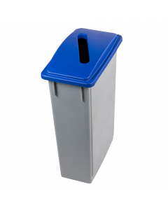 Contenitori per raccolta differenziata in polipropilene. Robusto secchio da 90 litri con coperchio in polipropilene colore blu con feritoia per la raccolta della carta. Design compatto per un facile collocamento in spazi ridotti. Dimensioni: L29,5 x P52 x