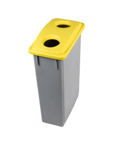 Contenitori per raccolta differenziata in polipropilene. Robusto secchio da 90 litri con coperchio in polipropilene colore giallo con fori per la raccolta di bottiglie e lattine. Design compatto per un facile collocamento in spazi ridotti. Dimensioni: L29
