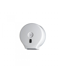 Dispenser carta igienica in ABS, di colore bianco. Per rotoli Minijumbo. Dimensione: 28,2x12x29,4cm. Capacità 25,5cm. Pulizia periodica da effettuare con un panno morbido e non abrasivo, imbevuto d’acqua. Detergenti che contengono solventi possono dannegg
