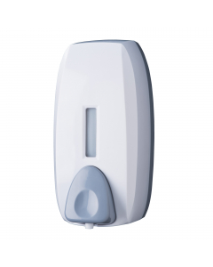 Distributore con serbatoio da 750ml per sapone a schiuma. Base in ABS grigio e cover in ABS bianco. Tanica in plastica a riempimento. Funziona con preparati idonei costituiti da una miscela di acqua distillata al 65% e sapone liquido non cremoso al 35%. S