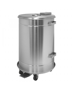 Contenitore mobile a pedale a tenuta stagna. Struttura e coperchio in acciaio inox AISI 304 con finitura scotch brite; Pedale in acciaio inox AISI 304,coperchio asportabile per una migliore manutenzione, Maniglie laterali fisse. Ruote girevoli per un faci