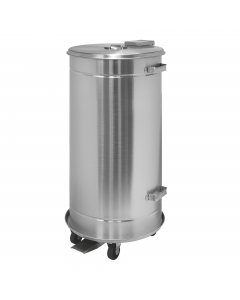 Contenitore mobile a pedale a tenuta stagna. Struttura e coperchio in acciaio inox AISI 304 con finitura scotch brite; Pedale in acciaio inox AISI 304,coperchio asportabile per una migliore manutenzione, Maniglie laterali fisse. Ruote girevoli per un faci