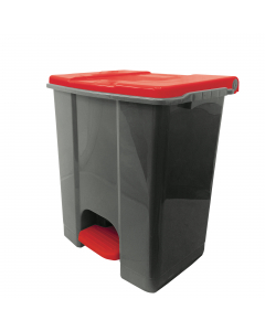 Contenitore in polipropilene plastica riciclata (minimo 70%); sistema d’apertura del coperchio in plastica; coperchi disponibili in vari colori per incentivare la raccolta differenziata; ampio pedale per utilizzo conforme al metodo HACCP; maniglia di tras