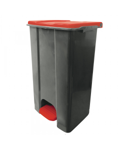 Contenitore in polipropilene plastica riciclata (minimo 70%); sistema d’apertura del coperchio in plastica; coperchi disponibili in vari colori per incentivare la raccolta differenziata; ampio pedale per utilizzo conforme al metodo HACCP; maniglia di tras