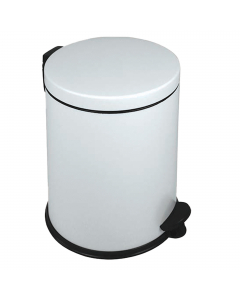 Pattumiera a pedale New Bin Basic in acciaio zincato verniciato a polvere bianca; maniglia di trasporto richiudibile in plastica; pedale in plastica per utilizzo conforme al metodo HACCP; base in plastica.