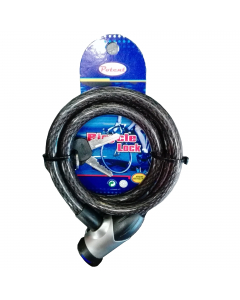 Lucchetto a spirale a due chiavi. Dimensioni ?12x650mm. Consigliato per biciclette e moto.