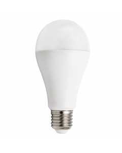 Lampadina LED a goccia Classe tipo F luce calda (3000K). Potenza 18W. Potenza equivalente 130W. Tensione di lavoro 220-240vca. Attacco E27. Cri >80. Lumen 1800. Attacco E27. Misure 65x134(L)mm. Non dimmerabile. Angolo di apertura: 180°. Certificato CE. IP