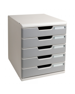 Modulo a 5 cassetti da 5,4cm formato L 28,8x H 32x P 35cm. Sistema di archiviazione elegante e funzionale per l'archiviazione dei documenti formato a4+. I vari moduli a4 e a3 sono sovrapponibili ad incastro. Ogni modulo puo' variare come numero e altezza 