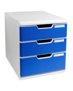 Modulo a 3 cassetti (2 da 8,2cm + 1 da 11cm) formato L 28,8x H 32x P 35cm. Sistema di archiviazione elegante e funzionale per l'archiviazione dei documenti formato a4+(24x33mm). I vari moduli a4 e a3 sono sovrapponibili ad incastro. Ogni modulo puo' varia
