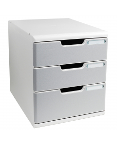 Modulo a 3 cassetti (2 da 8,2cm + 1 da 11cm) formato L 28,8x H 32x P 35cm. Sistema di archiviazione elegante e funzionale per l'archiviazione dei documenti formato a4+. I vari moduli a4 e a3 sono sovrapponibili ad incastro. Ogni modulo puo' variare come n