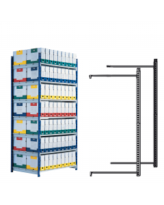 Scaffale regolabile ad alta capacità con sistema di montaggio a incastro, senza alcun attrezzo. Scaffali in acciaio 12,5/10 e verniciatura epossidica. Portata massima 180 Kg per ripiano. Altezza 2 metri, larghezza 1 metro, profondita 68cm. Il modulo base 