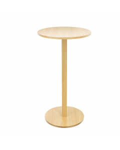 Tavolo con piano in MDF rivestito faggio o bianco Ø 60cm spessore 20mm. Gamba del tavolo in legno massello con base tonda MDF Ø 50cm. Altezza totale 110cm. Ideale per arredare mense, punti ristoro, aree caffè.