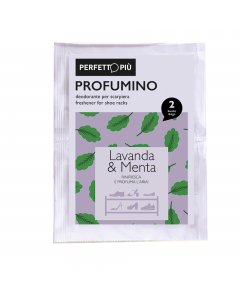 Deodora la scarpiera, combatte il cattivo odore nell'angolo delle calzature e diffonde un piacevole aroma di lavanda e menta. Contiene: Lavandula Spica Oil, Geranyl acetate, Citronellol, Coumarin, Pinenes, Mentha Viridis Oil, Citrus aurantium Dulcis Oil, 