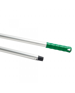 Manico in alluminio con impugnatura in PPL e terminale con vite e foro. Diametro 23mm e 150cm. Sistema colore per prevenire la contaminazione batterica tra diversi ambienti.