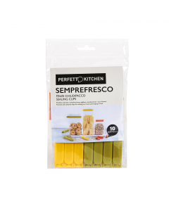 Confezione da 10 pinze chiudi pacco per richiudere le buste di ogni alimento che desideri mantenere sempre fresco dopo averlo aperto. Disponibili in diversi colori e dimensioni, assicurano una chiusura ermetica salva fragranza. Sono resistenti e affidabil