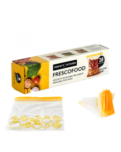 Sacchetti richiudibili per alimenti, adatti a  Frigo/Congelatore. Chiusura ermetica con doppia cerniera. Dimensioni: 21xh.21,5 - Small.
