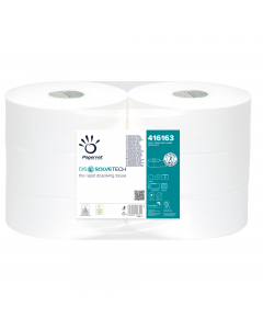Dissolve Tech – linea di prodotti realizzati con una speciale resistenza temporanea al bagnato; una soluzione tecnologica che garantisce eccellenti prestazioni del tessuto durante l'uso e che si dissolve rapidamente a contatto con l'acqua.
Carta igienica 